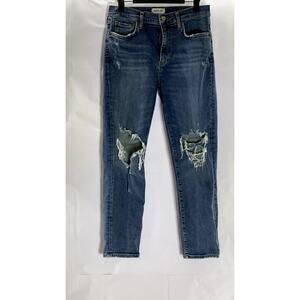 AGOLDE Women's Blue Denim Distressed High-Rise Sophie Skinny Cropped Jean SZ 30